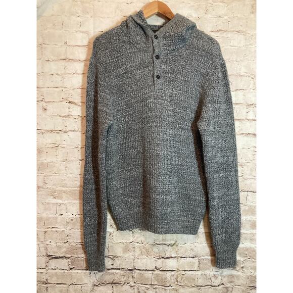Prana Carter Sweater Mens Medium Gray Hooded Popover Organic Cotton & Wool